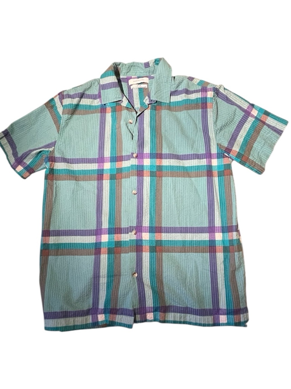 Urban Outfitters Men's Colorful Aqua Plaid Button Up Shirt Medium M